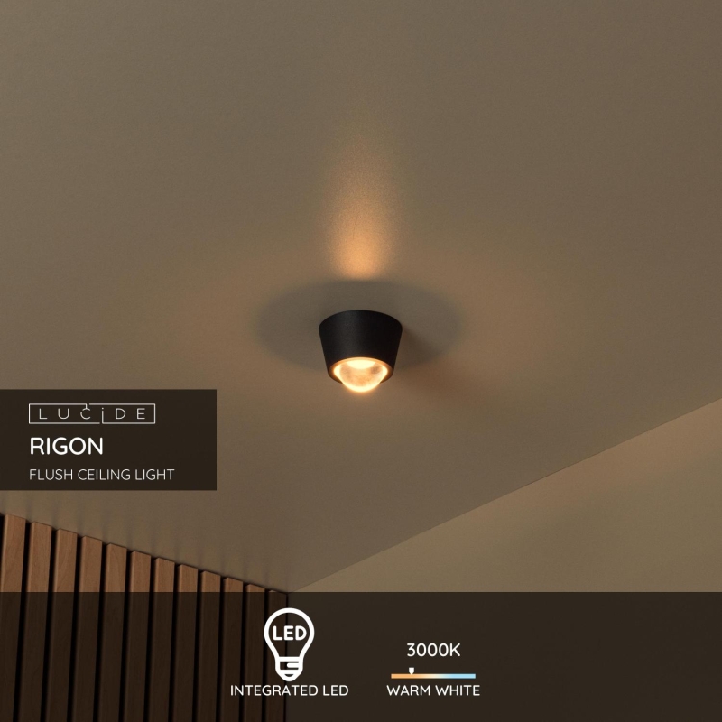 Lucide RIGON - Zapustené stropné svietidlo - Ø 9 cm - LED - 1x6W 3000K - Čierna